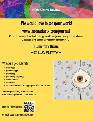 Screenshot of NOMADartx Review's clarity-themed call for submissions flyer