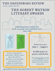 image of Greensboro Review's flyer for the 2024 Robert Watson Literary Awards