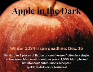 Screenshot of Apple in the Dark's Winter 2024 Submissions flyer