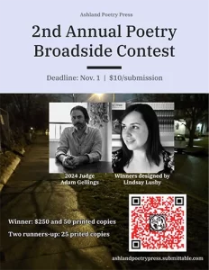 Ashland Poetry Press 2nd Annual Poetry Broadside Contest flyer image