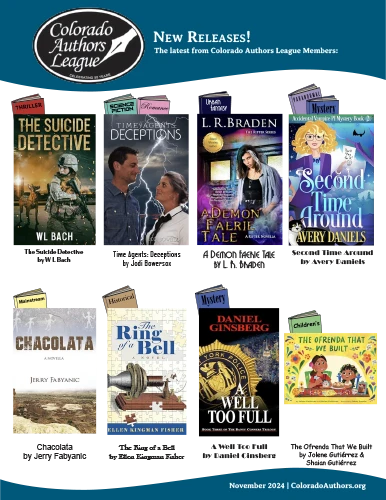 Screenshot of Colorado Authors League November 2024 New Releases flyer